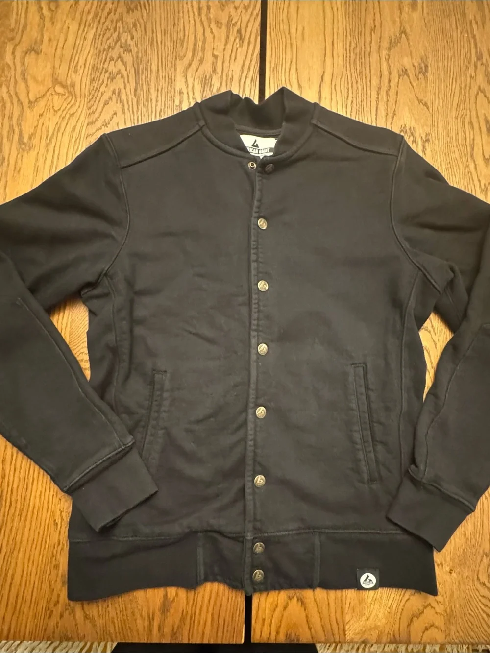 American Giant Heavyweight Cotton Varsity Bomber Snap Jacket Black S Made‎ USA